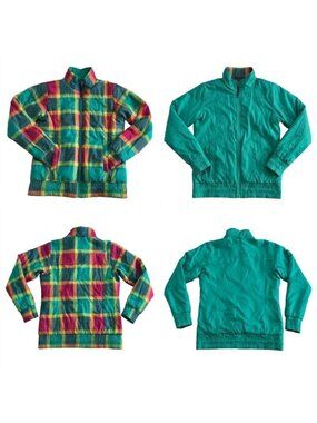 The North Face Reversible Puffer Jacket Women M Plaid Green Pockets F11PX34 FLAW